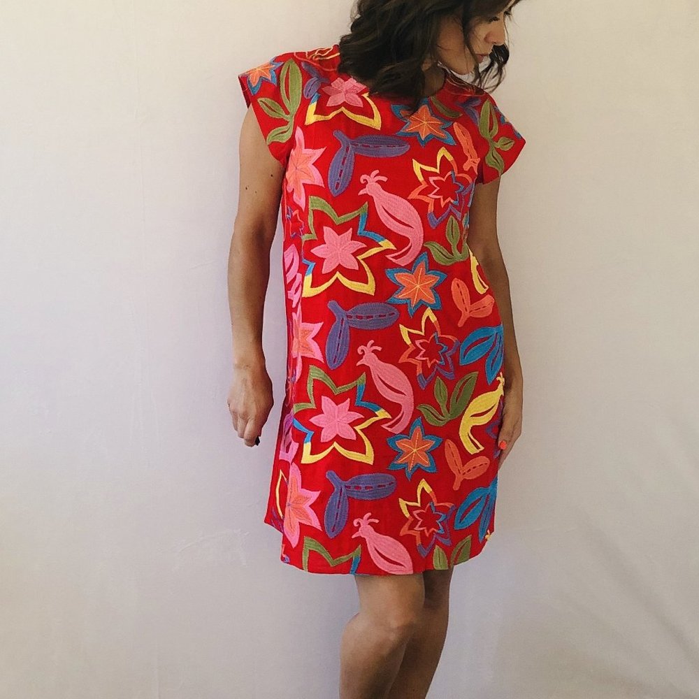 Red Linen Blend Shift Dress